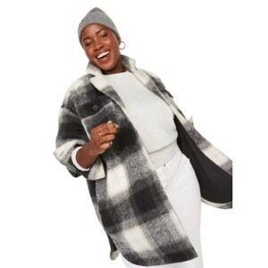 Old‎ Navy Women's Plaid Shacket thick wool blend Cozy Warm Oversized